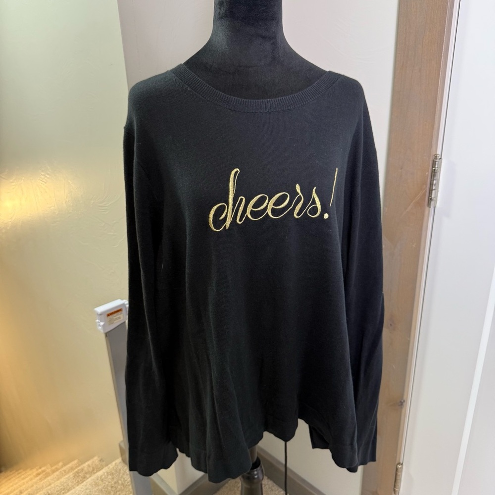 J. Crew Factory 'Cheers!" Crewneck Sweater Black Gold 100%‎ Cotton Knit 3X